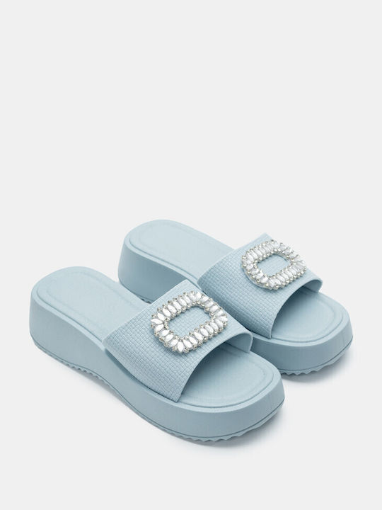 Luigi Women's Flat Sandals Flatforms in Light Blue Color