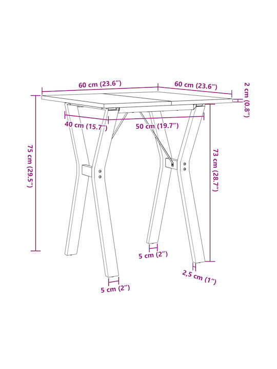 Square Table Dining Room from Solid Wood & Metal Coffee 60x60x75cm