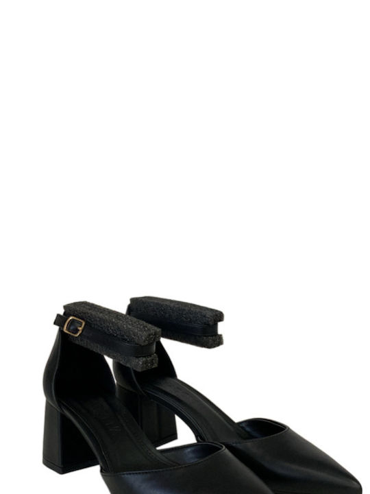 Primadonna Pointed Toe Black Heels with Strap