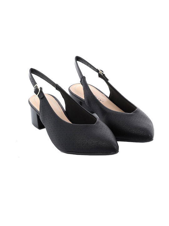 Piccadilly Anatomic Synthetic Leather Pointed Toe Black Low Heels with Strap