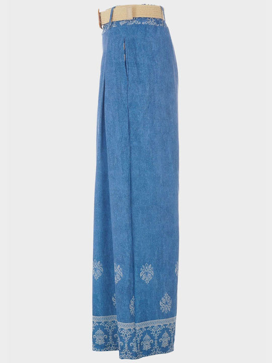 G Secret Damen Stoff Palazzo-Hose Blau