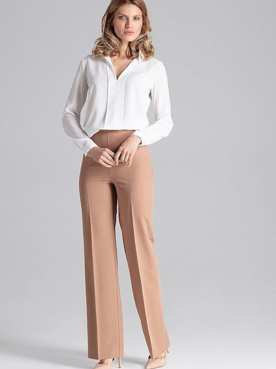 Figl Women's Fabric Trousers in Wide Line Brown