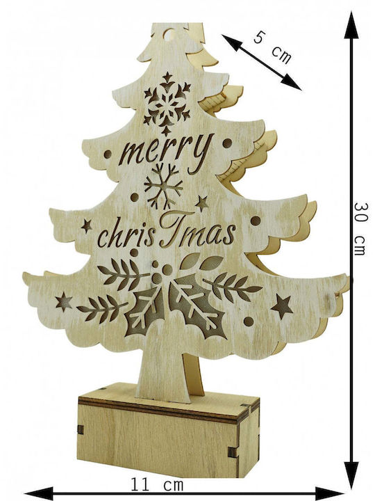 Christmas Decorative Illuminated Wood Tree with Inscription White