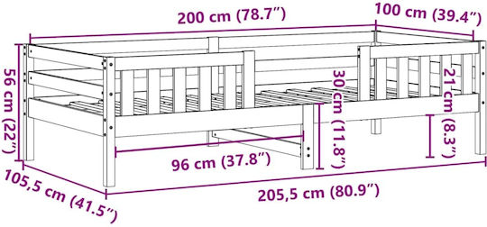 Pat pentru Copii Clasic Single Maro pentru Saltea 100x200cm
