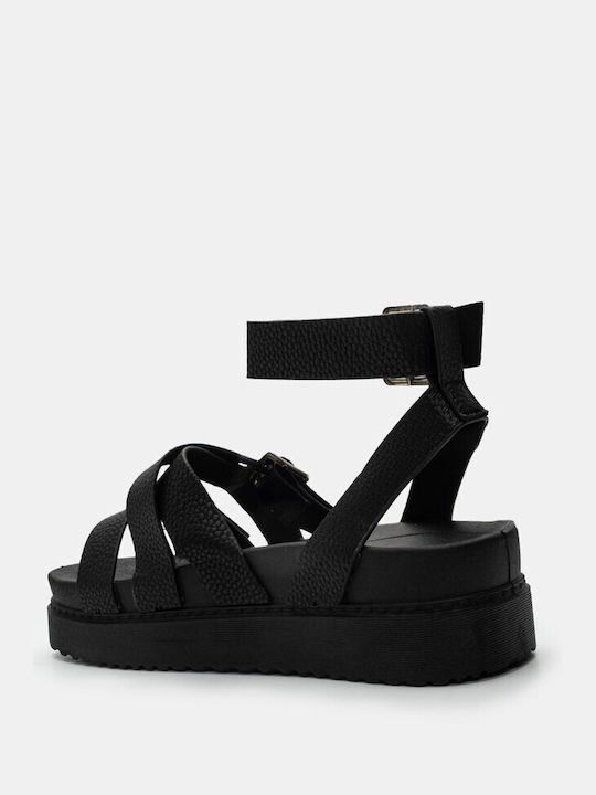 Luigi Women's Synthetic Leather Ankle Strap Platforms Black