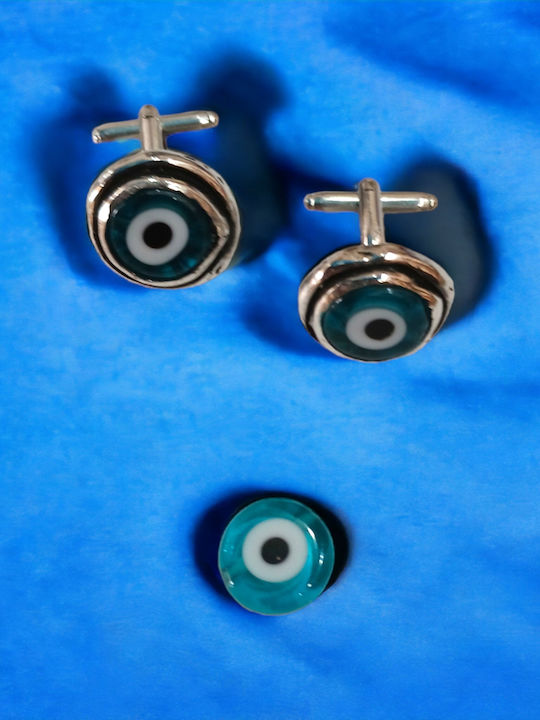 Silver Eye Cufflinks Light Blue