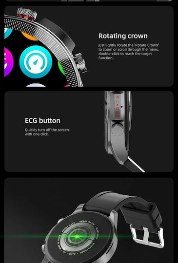 ZW26 51mm Smartwatch με Παλμογράφο (Μαύρο)