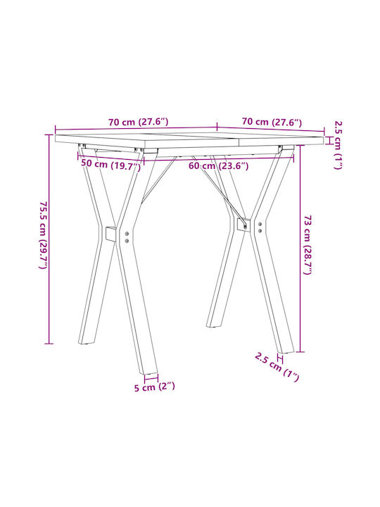 Square Table Dining Room from Solid Wood & Metal Solid pine/cast iron 70x70x75.5cm