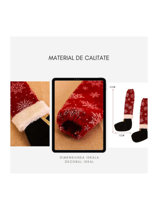 Set 4 Decoratiuni pentru scaune in forma de sosete, tema de Craciun Flippy, material textil din poliester, 15 x 43 cm, rosu
