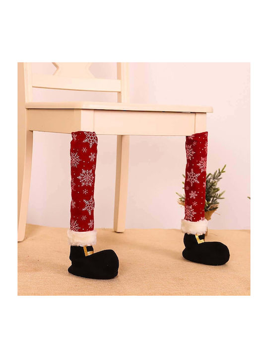 Set 4 Decoratiuni pentru scaune in forma de sosete, tema de Craciun Flippy, material textil din poliester, 15 x 43 cm, rosu