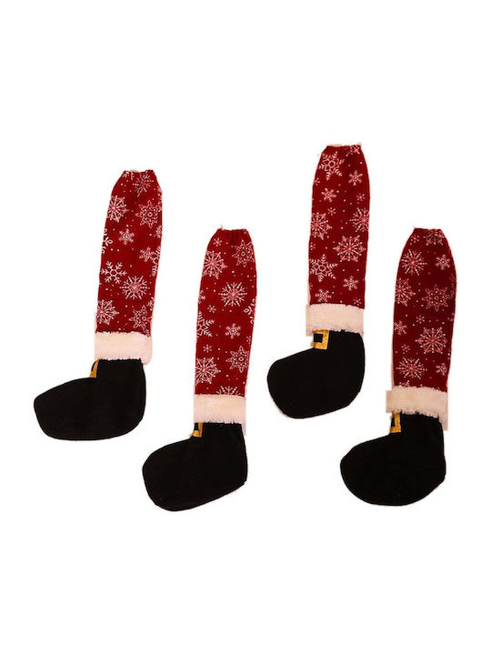 Set 4 Decoratiuni pentru scaune in forma de sosete, tema de Craciun Flippy, material textil din poliester, 15 x 43 cm, rosu