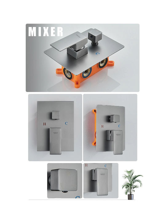 Naron CZ4034 Built-in Mixer, Spout, Hand Shower & Shower Head Set for Shower 3 Exits Gray