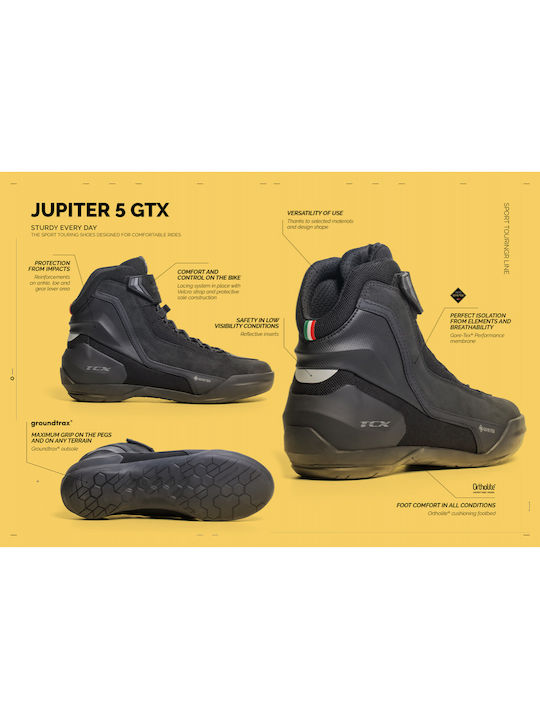 TCX Jupiter 5 Men's Motorcycle Boots Leather Gore-Tex Waterproof Black