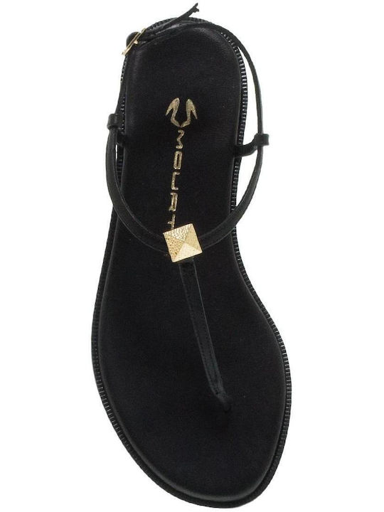 Mourtzi Leder Damen Flache Sandalen in Schwarz Farbe