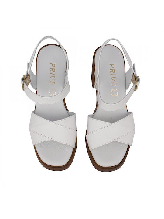 Prive Anatomic Leather Women's Sandals White with Chunky High Heel