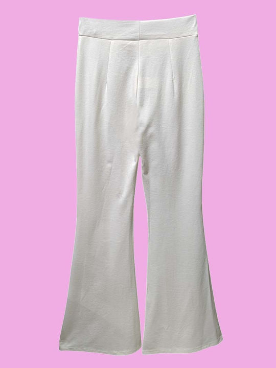 Women's Fabric Trousers Flare with Elastic Cream