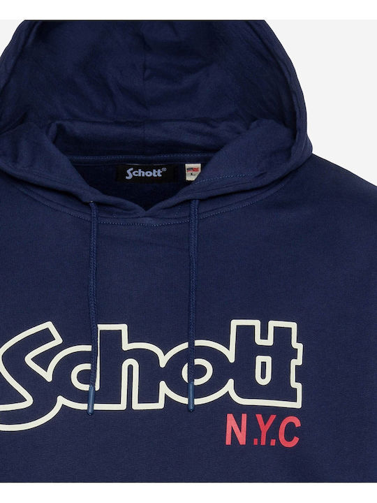 Schott Herren Sweatshirt mit Kapuze und Taschen Marineblau