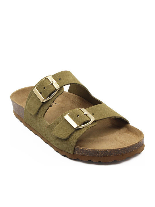 Leather Women's Flat Sandals Khaki
