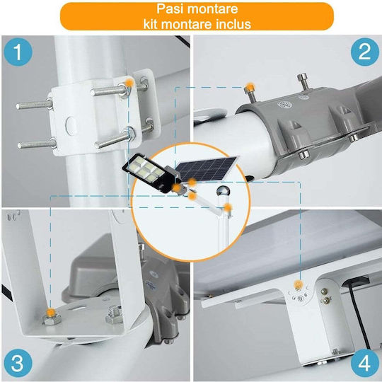Lampă Solară Stradală 12W 7200lm Alb Rece 6500K cu Senzor de Mișcare și Telecomandă IP65 38.6cmx13.3cmx6.5cmcm