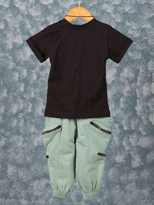 Children's t-shirt set with chain and overalls black-green (2-6 years)