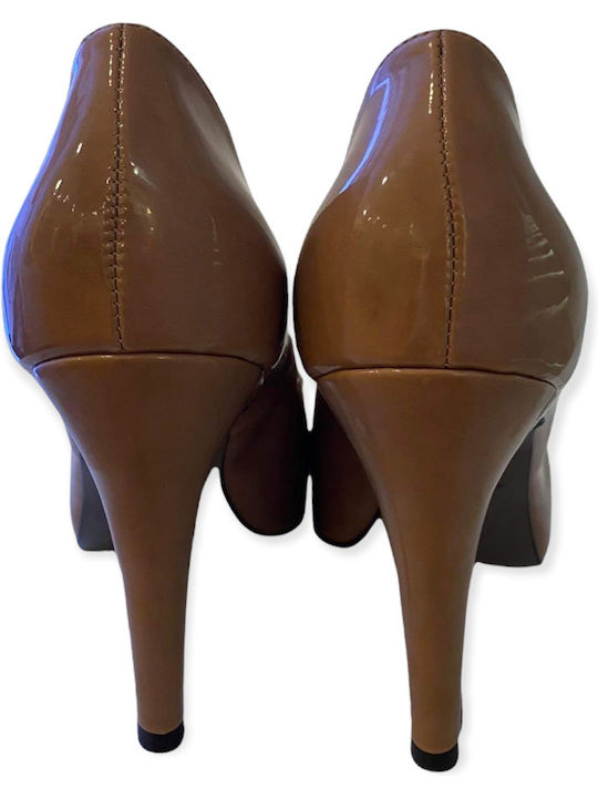 MAKIS SHOES ΓΥΝΑΙΚΕΙΑ ΓΟΒΑ ΛΟΥΣΤΡΙΝΙ, ΜΕ ΦΙΟΓΚΟ 9 CM 3607 , NUDE, Γυναίκα