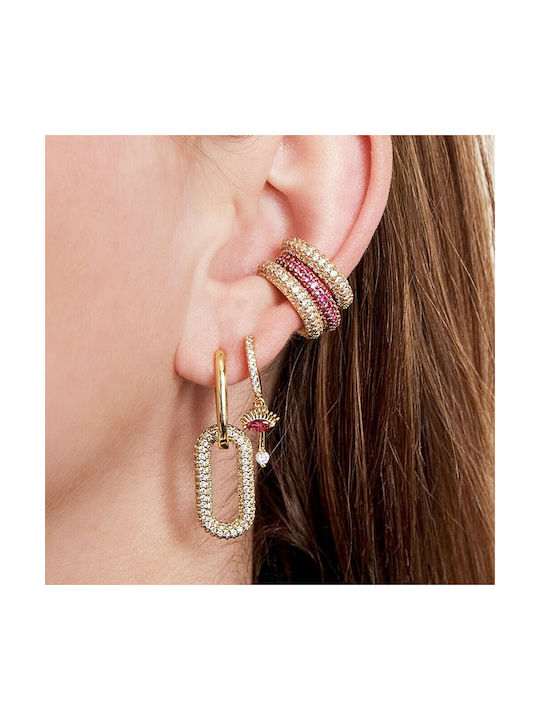 Cercei Ear Cuff roz cu strasuri