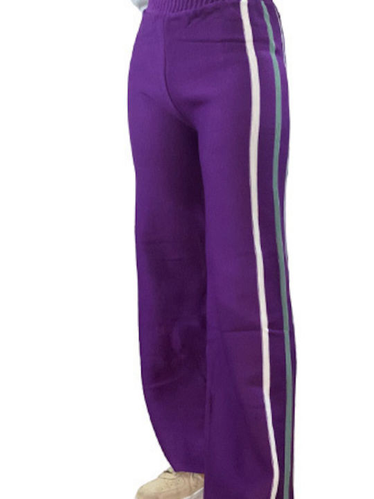 Women's knitted pants purple with stripes One Size