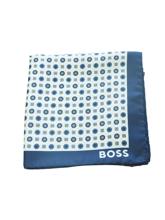 Silk Scarf Boss White Blue Border Micro Pattern