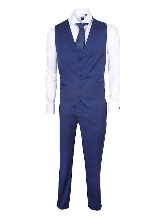 Stefansxxl Men's Suit with Vest Regular Fit Blue