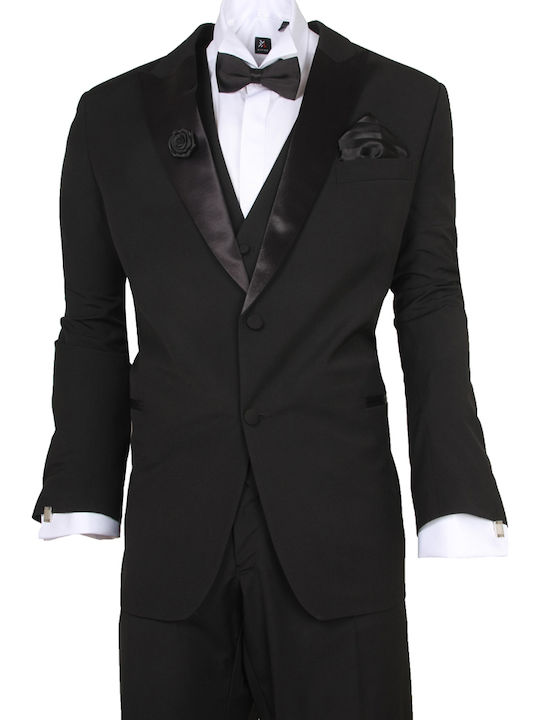Men's Suit with Vest Regular Fit Black