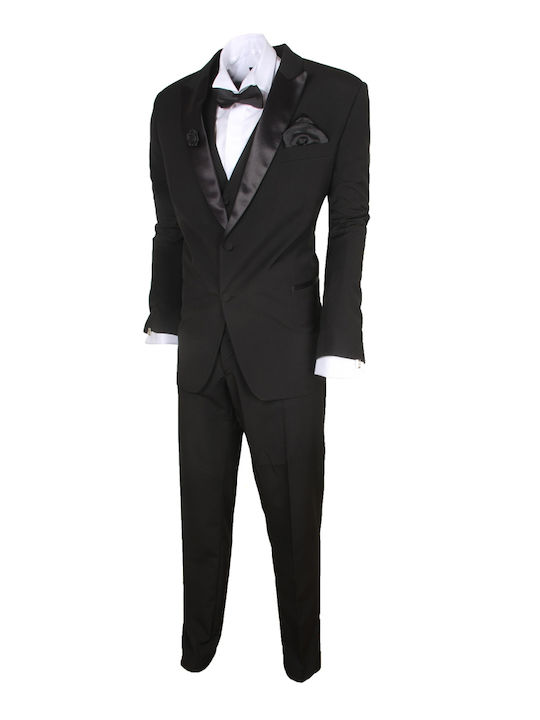 Stefansxxl Men's Suit with Vest Regular Fit Black