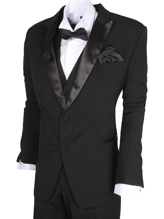 Men's Suit with Vest Regular Fit Black