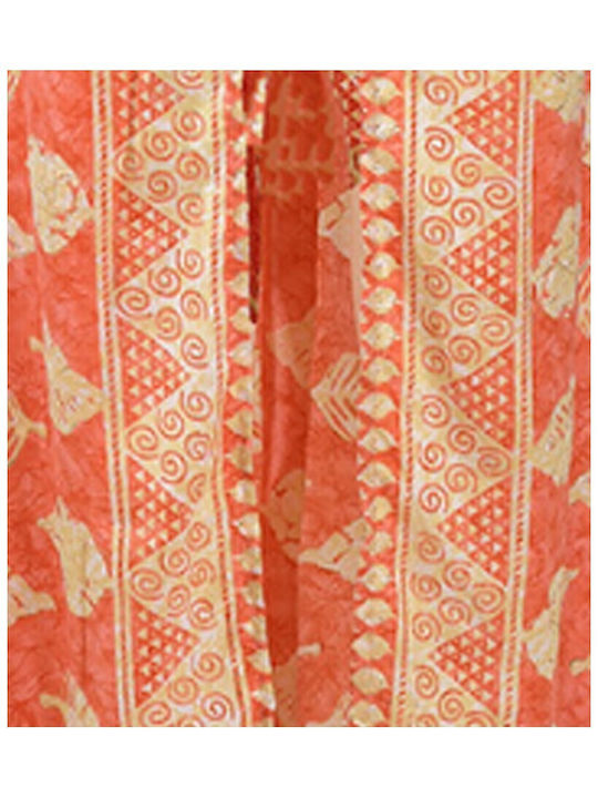 Kimono lung portocaliu cu detalii aurii, mărime unică, 100% crep
