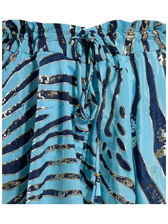 Blue Shorts with Pocket "Zebra" Silver Gold Details S M 100% Crepe