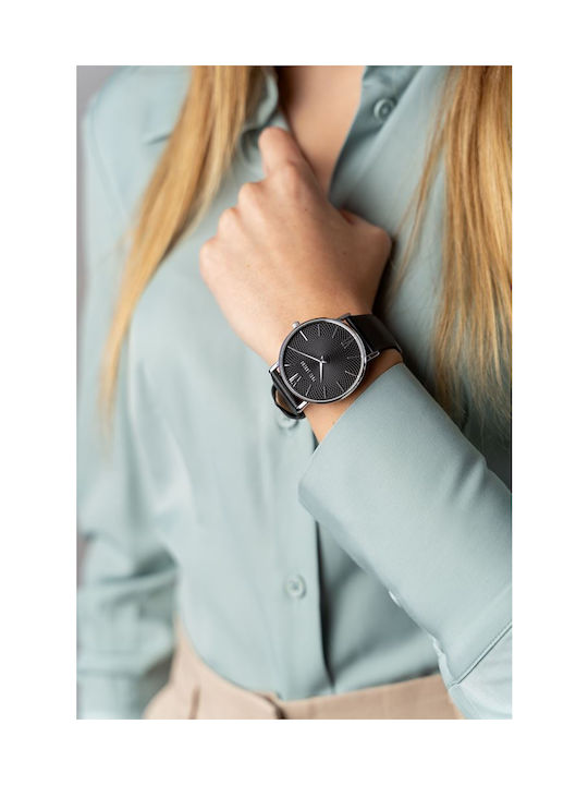 Uhr mit Schwarz Lederarmband