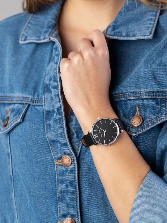 Paul Lorens Women's Watch with Black Leather Strap