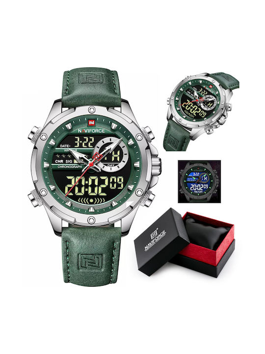 Naviforce Digital Watch Chronograph Battery with Green Leather Strap