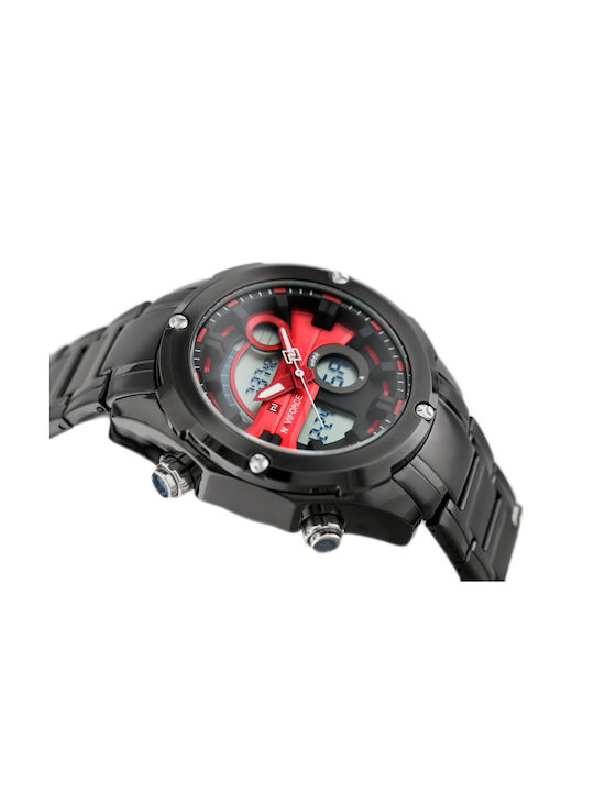 Naviforce Digital Ceas Baterie cu Negru Brățară metalică