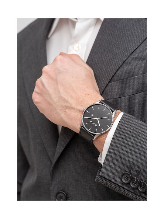 Paul Lorens Watch Battery with Black Leather Strap