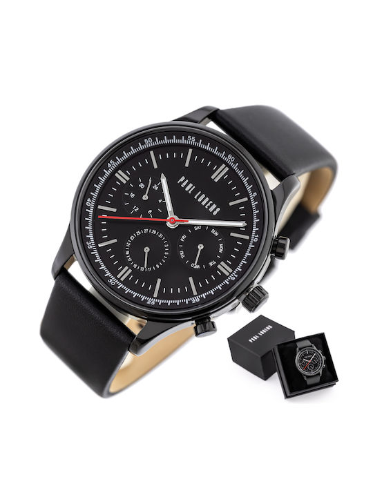 Paul Lorens Men's Watch 44mm Battery with Black Leather Strap
