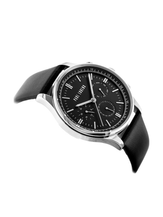 Paul Lorens Ceas Barbati 44mm Baterie cu Curea din Piele Neagră