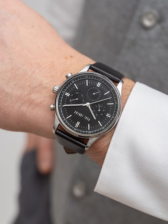 Paul Lorens Ceas Barbati 44mm Baterie cu Curea din Piele Neagră