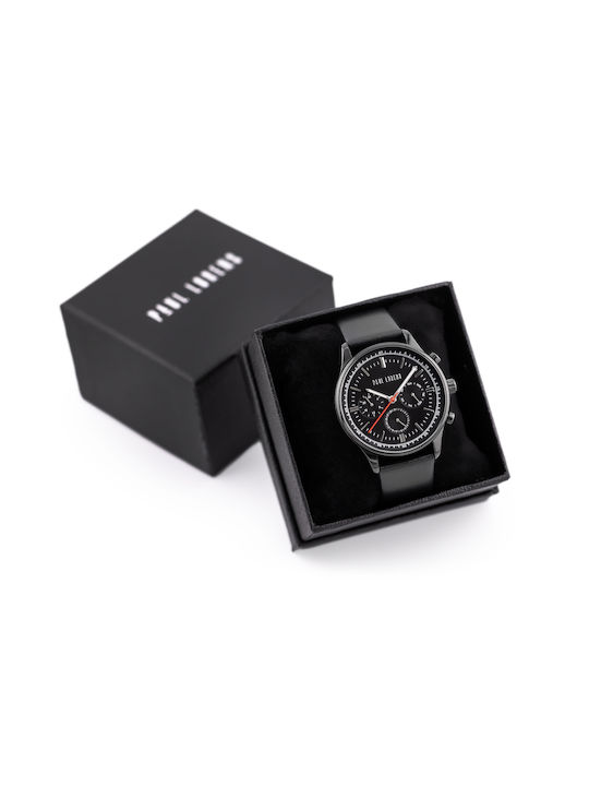 Paul Lorens Men's Watch 44mm Battery with Black Leather Strap