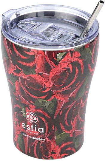 Estia Coffee Mug Save The Aegean Pahar Termos Oțel inoxidabil Fără BPA 350ml Twilight Rose cu Pai