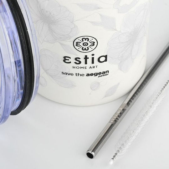 Estia Coffee Mug Save The Aegean Recyclable Stainless Steel Thermos Cup BPA Free 350ml Terra Serenity with Straw