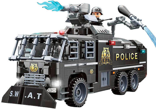 Qman Cuburi De Construit Police Truck Cu Tun De Apă Pentru 6+ Ani 847 Bucăți