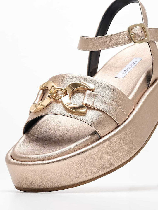 Mortoglou Leather Women's Flat Sandals Flatforms Bronze