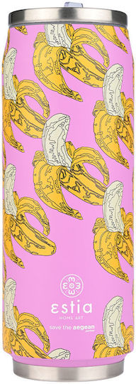 Estia Travel Cup Save the Aegean Рециклируема Бутилка Термос Неръждаема Стомана / Пластмаса BPA Free 500ml Banana Swirl с Сламка