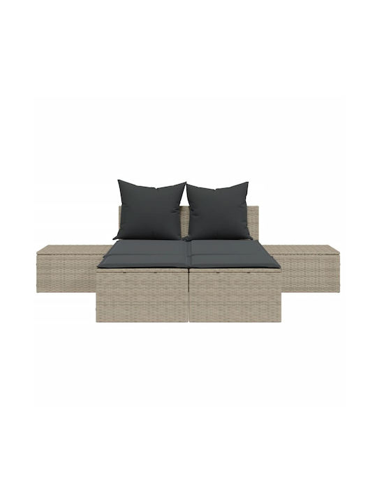 Ξαπλώστρα Διπλή Rattan με Μαξιλάρι Γκρι 104x162εκ.
