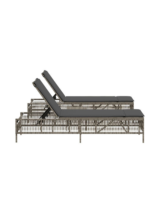 Градински и басейнови шезлонги Rattan с сива възглавница 2бр 198x55x39см